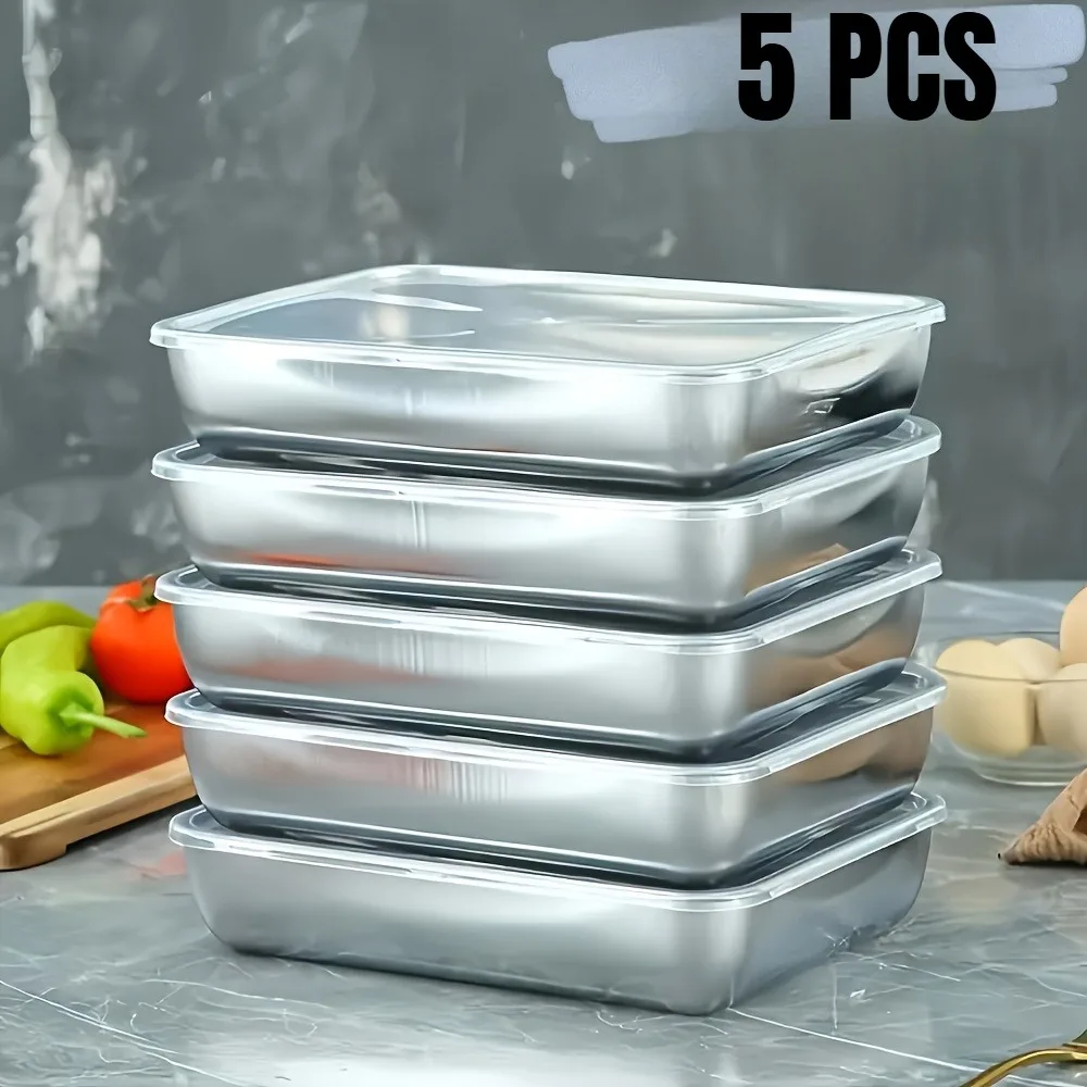 5-Piece Stainless Steel Food Storage Containers, Stackable Airtight Kitchen Organizer for Fridge Freezer, Salad Fruit Meal Prep
