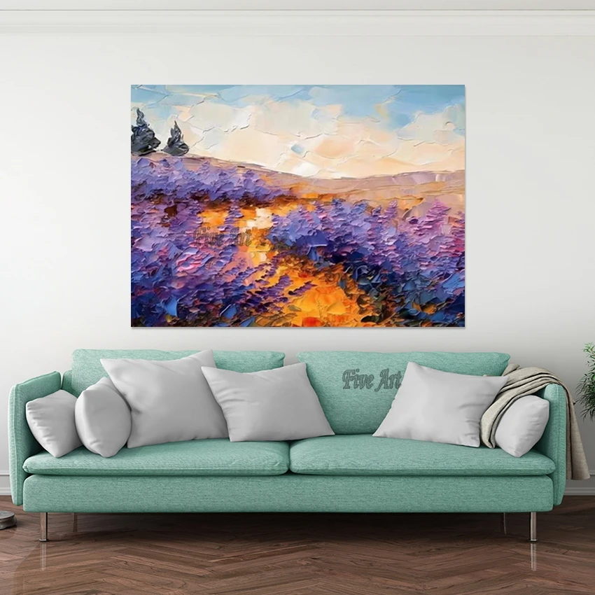 حجم كبير، فن قماش الكتان، لوحات زيتية للمناظر الطبيعية على شكل زهور، بدون إطار، صورة المناظر الطبيعية، تصميم أكريليك تجريدي