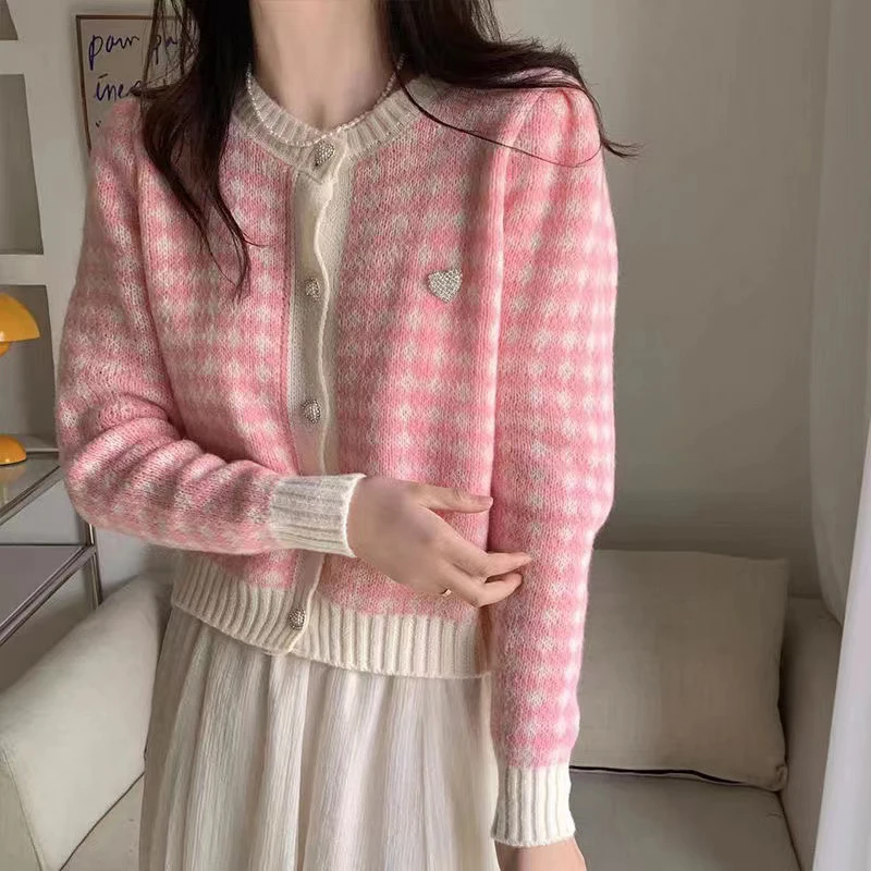 Autumn Sweet Women Cardigan Korean New Knitted Loose Female Casual Sweater Fashion All Match O Neck Long Sleeve Ladies Coat