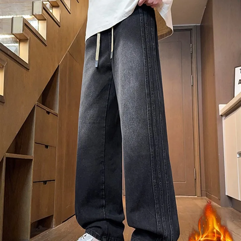 

Thiened Denim Jeans Autumn Winter Sle for Boys Middle High School Students Casual Straight Leg Long Pants Warm Anti-Wrinkle