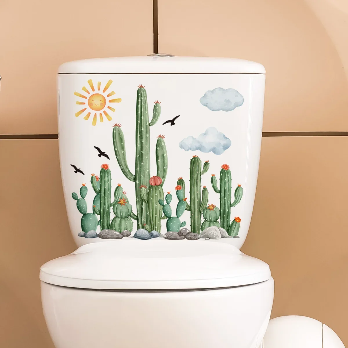 Cactus piante verdi adesivi murali per bagno decorazione per wc decorazione artistica adesivo per sedile del water per la decorazione del bagno per