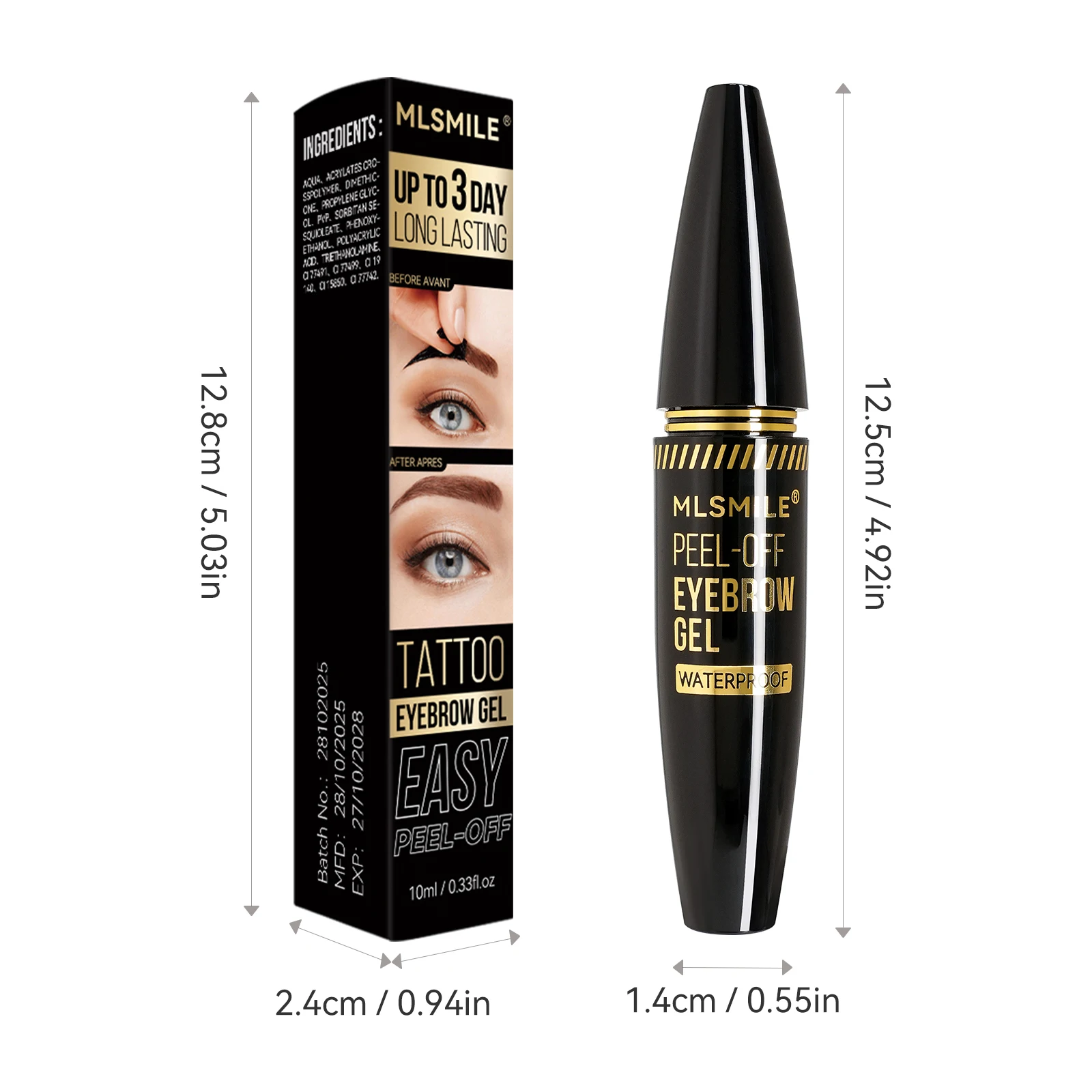 MLSMILE 3 Color Peel-Off Brow Gel, Long-Lasting Non-Fading, Waterproof, Odor-Free, 2025 New Cosmetics