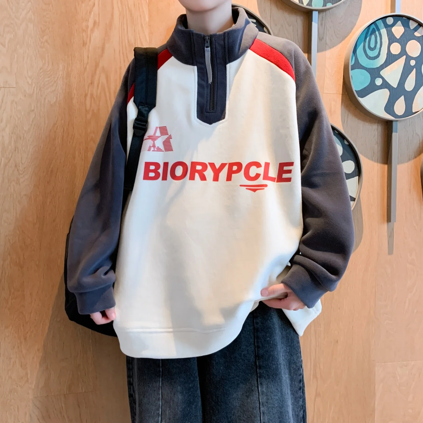 

Утепленная флисовая толстовка на молнии с воротником-стойкой для мальчиков, осенне-зимняя куртка для учащихся средней и старшей школы, теплый топ с длинными рукавами