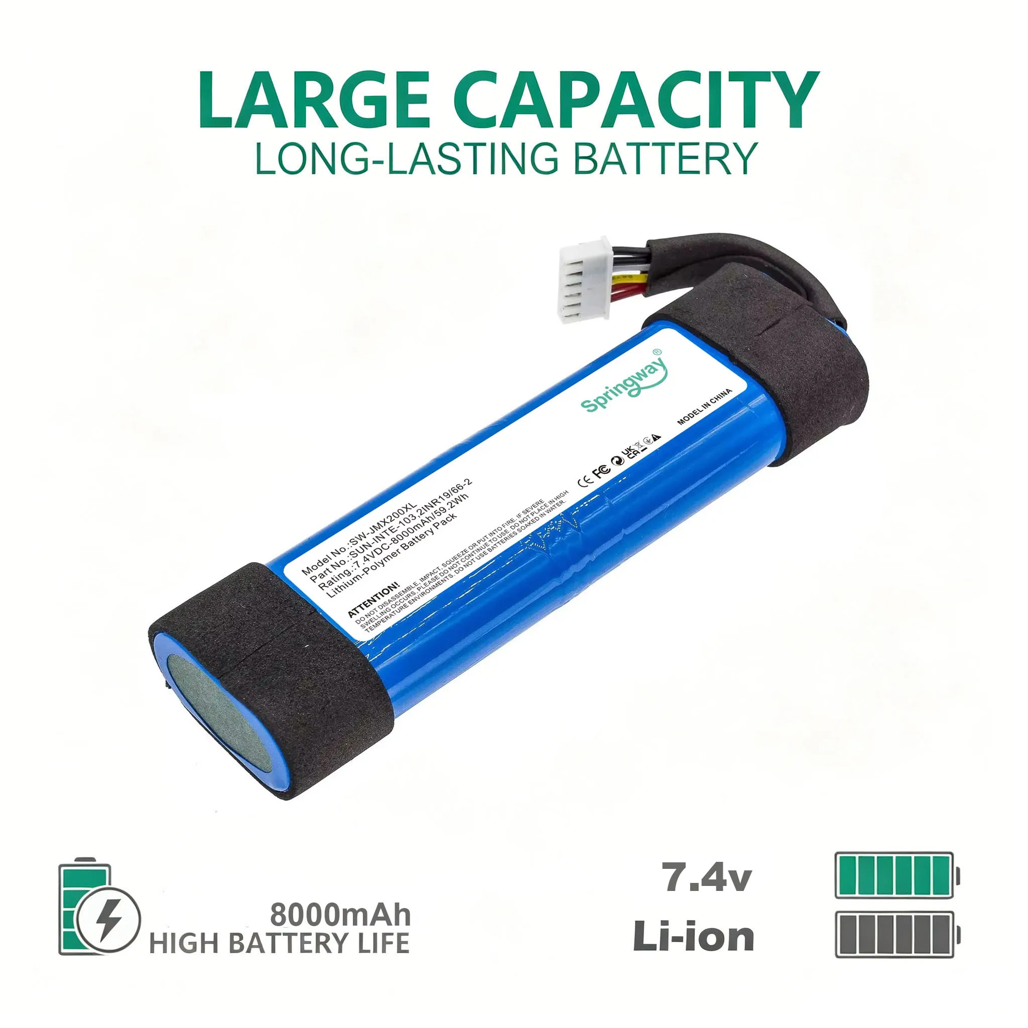 Speaker Battery 2INR19/66-2, SUN-INTE-103 for JBL JBLXTREME2BLKAM, JBLXTREME2BLUAM, Xtreme 2  8000mAh