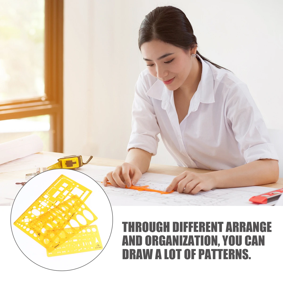 مجموعة هندسية مكونة من 3 قطع قالب رسم برتقالي شفاف من البلاستيك الصلب بحواف ناعمة مقاومة طويلة للعمل المدرسي #2