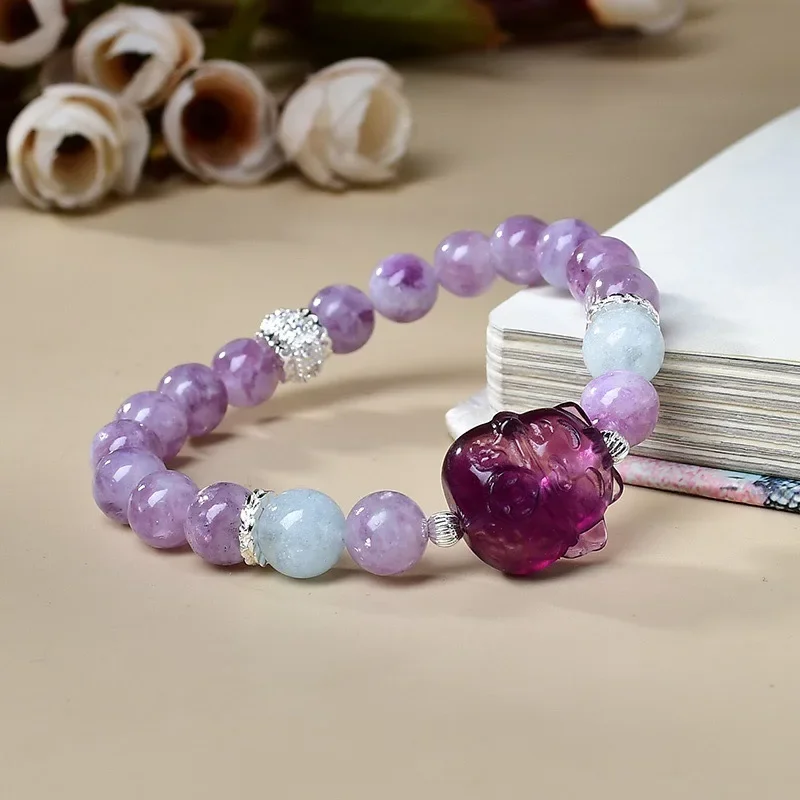 

Purple Grandmother Aquamarine Fluorite Lucky Cat Bracelet Women's Fashion Lucky Bracelet, Gift