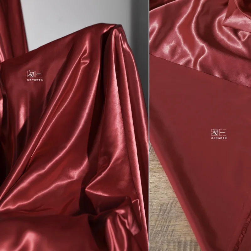 Red Acetate Satin Fabric Vertical Dress Shirt Trousers Suit Clothing Fashion Designer for Diy Sewing Material Wholesale Cloth