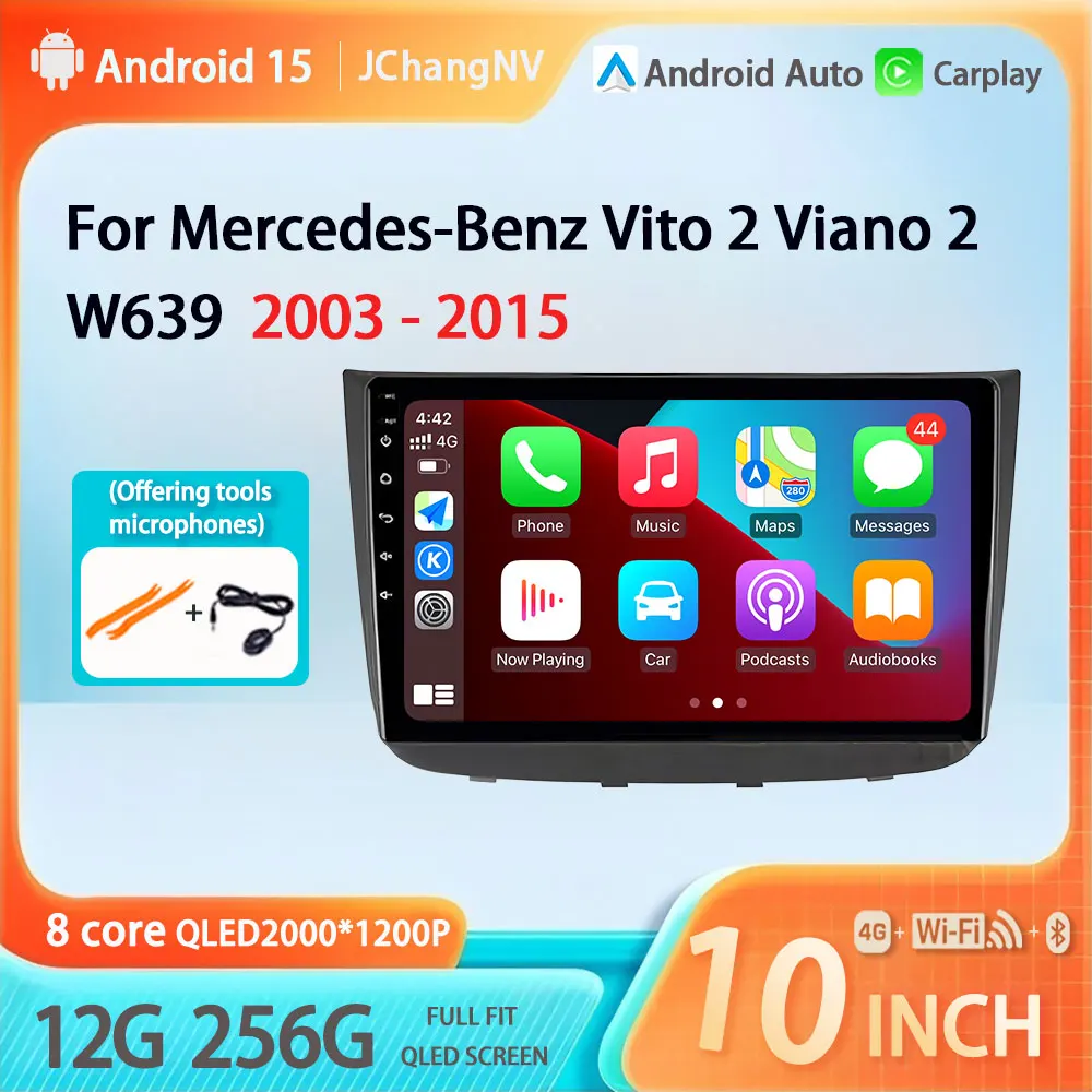 Car Radio Android 15 For Mercedes-Benz Vito 2 Viano 2 W639  2003 - 2015 Multimedia Video Player Navigation stereo GPS