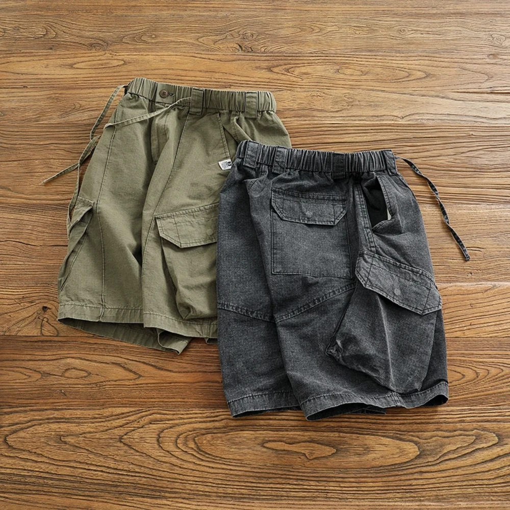 Vintage Cargo Shorts Men's Summer Outdoor Leisure Sports Men's Quarter Pants Function Large Pocket Pants Tide