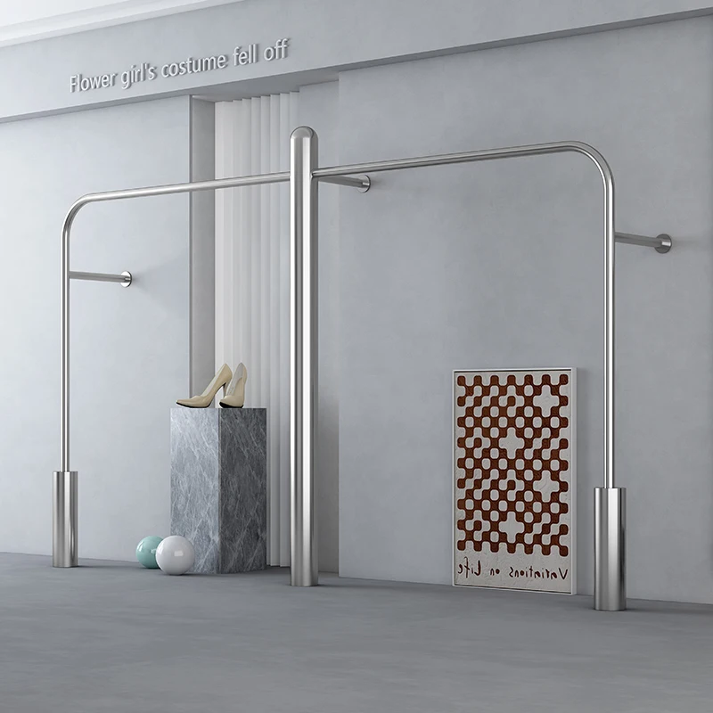 Clothing store display rack Stainless steel high-grade upper wall wall hanging display rack Men's and women's clothing store