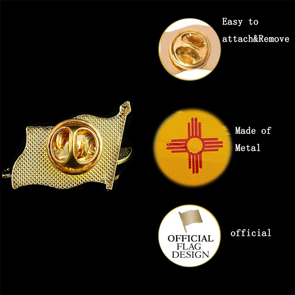 USA State of New Mexico Flag Coloried Patriotism Lapel Pins Gold Plated Waving State Pin&Brooch view 4
