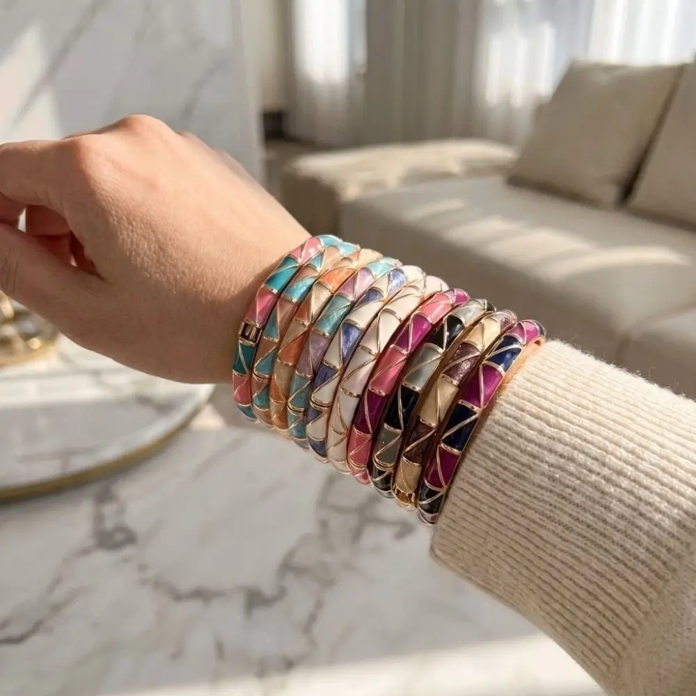 Willow Leaf Vintage Cloisonne Bangle Enamel Grid Bamboo Chinese Bamboo Joint Bangle Traditional Vintage Women's Hand Bracelet