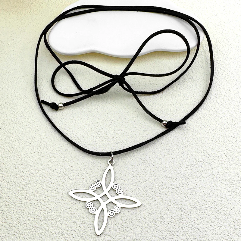 

Stainless Steel Witch Knot Pendant Necklace for Women Men Gold Color Wicca Pagan Long Rope Chain Amulet Lucky Jewelry Gift