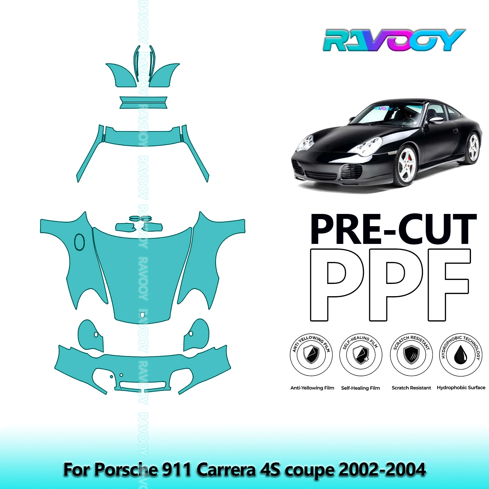 

Автомобильный передний комплект, прозрачный бюстгальтер, предварительно вырезанная защитная пленка PPF для Porsche 911 Carrera 4S купе 2002-2004 гг.
