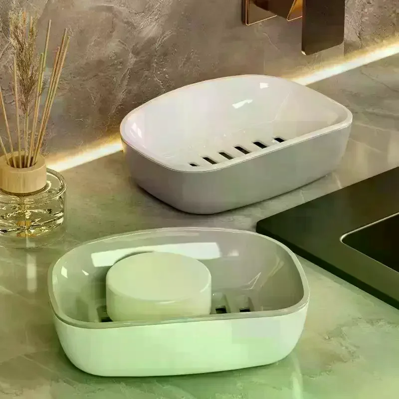 Two Layer Plastic Soap Dish With Self Draining Design Perfect For Bathroom Kitchen Sink Countertop Daily Use