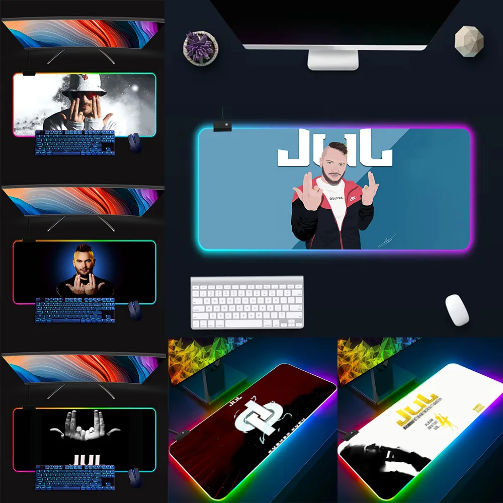 

Rapper JuL C'est Pas Des Lols RGB Pc Gamer Keyboard Mouse Pad Mousepad LED Glowing Mouse Mats Rubber Gaming Computer Mausepad