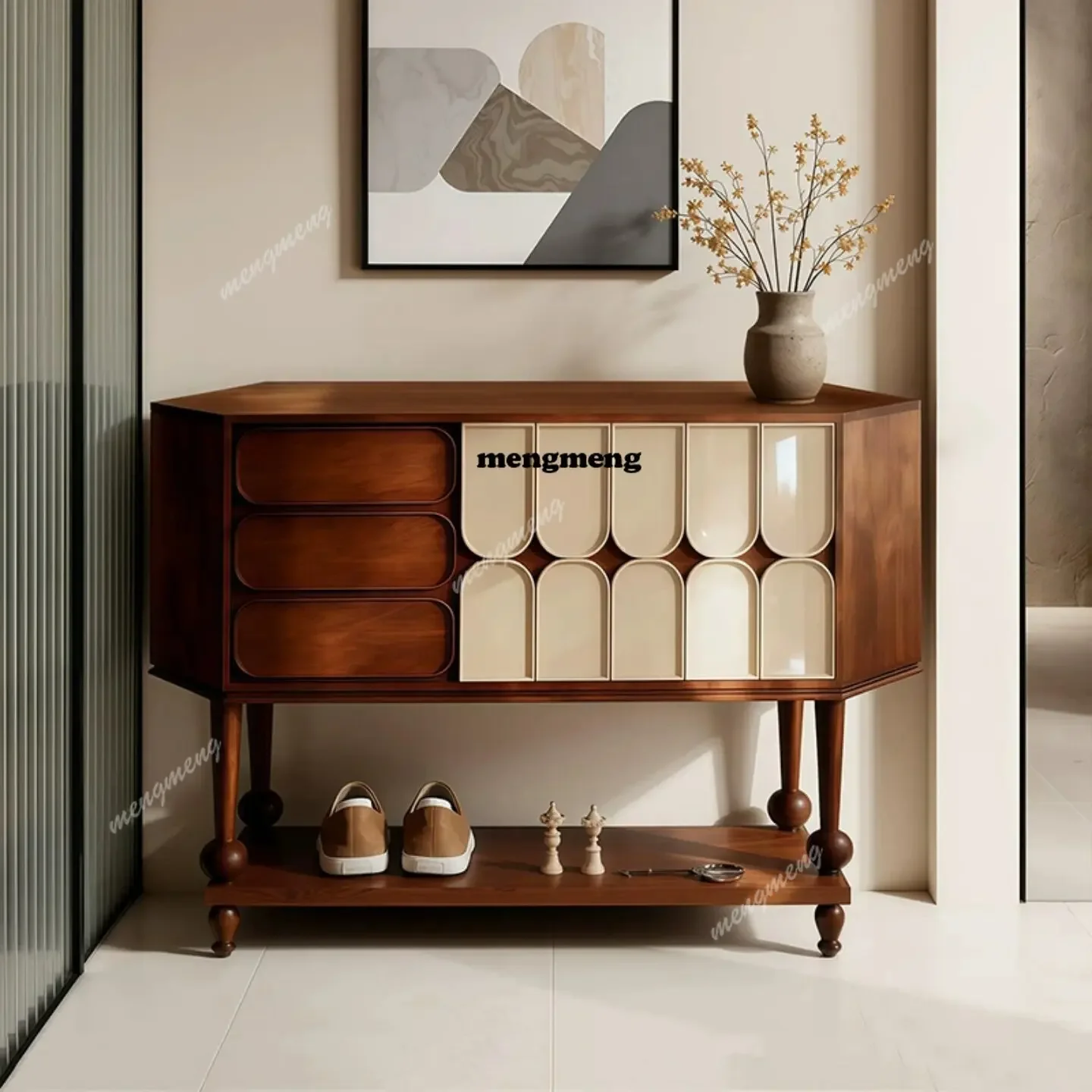 A4567 Medieval solid wood creative color matching, secret cabinet, living room decoration cabinet integrated  high-end side cabi