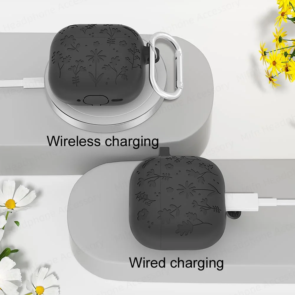 for AirPods 4 Generation(2024) USB C Case Flower Engraved Case with Cleaner Kit Cute Soft Silicone Skin Full Protective Cover