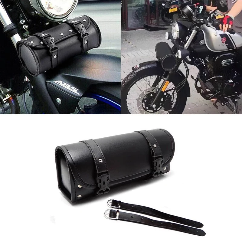 

Универсальная мотоциклетная седельная сумка (водонепроницаемая кожа) | Боковая сумка для хранения руля передней вилки | Оснащен быстросъемными ремнями.