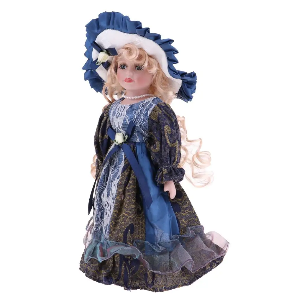 Victorian Porcelain Doll 30cm Vintage Ceramics Doll Collectible Articulated Fashion Doll for Adults Collections Display