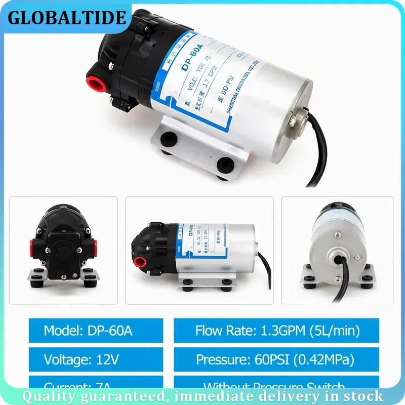 12V 24V DC Electric Water Pump 3-Chamber Santoprene Diaphragm High Pressure Self-priming 60-150PSI 5.3LPM for RV Marine