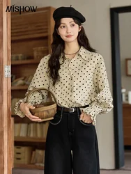 MISHOW Women Vintage Polka Dot Blouse French Lapel Top 2024 Fashion Single Breasted Shirt Petal Sleeve Commute Tops MXD45C0327