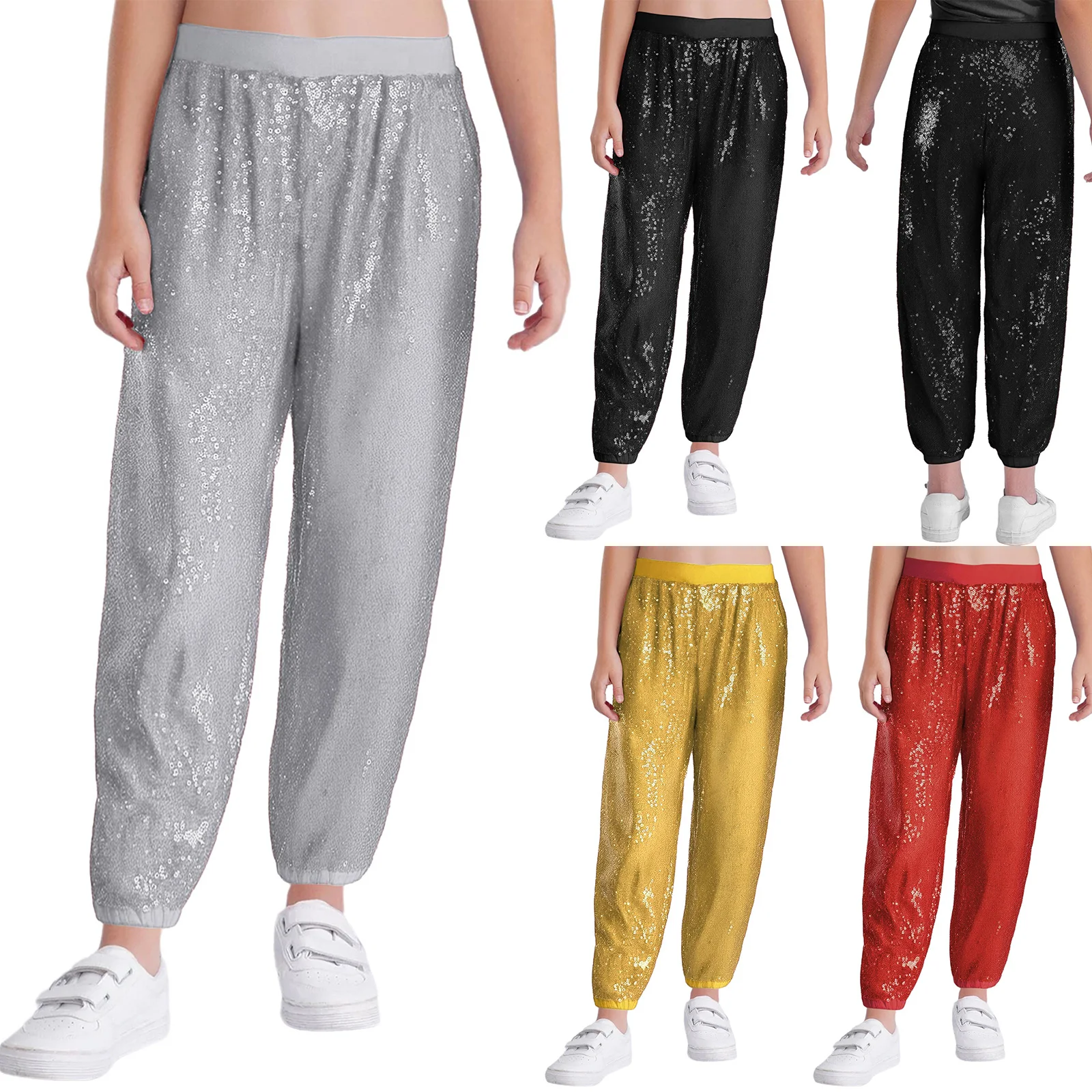Kinder Mädchen Hip Hop Dance Wear Sparkly Pailletten Jazz Kostüme Pumphose Baggy Hosen Harem Hosen Für Street Dance Rave Party Clubwear