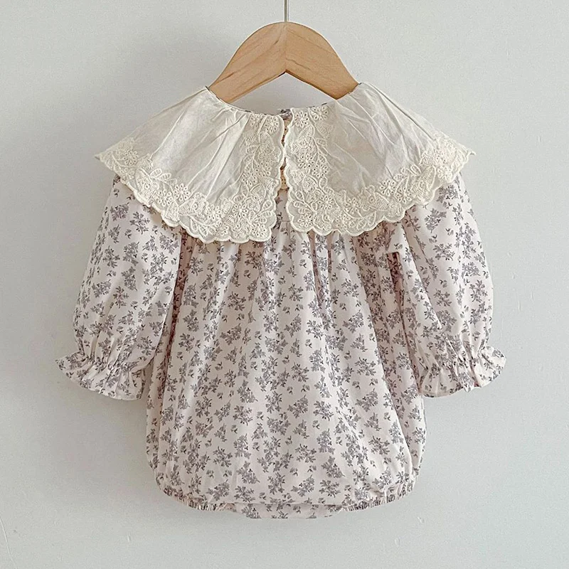 Newborn Kids Baby Girls Long Sleeve Sweet Lace Collar Printing Princess Rompers Autumn Infant Baby Girls Rompers Clothes