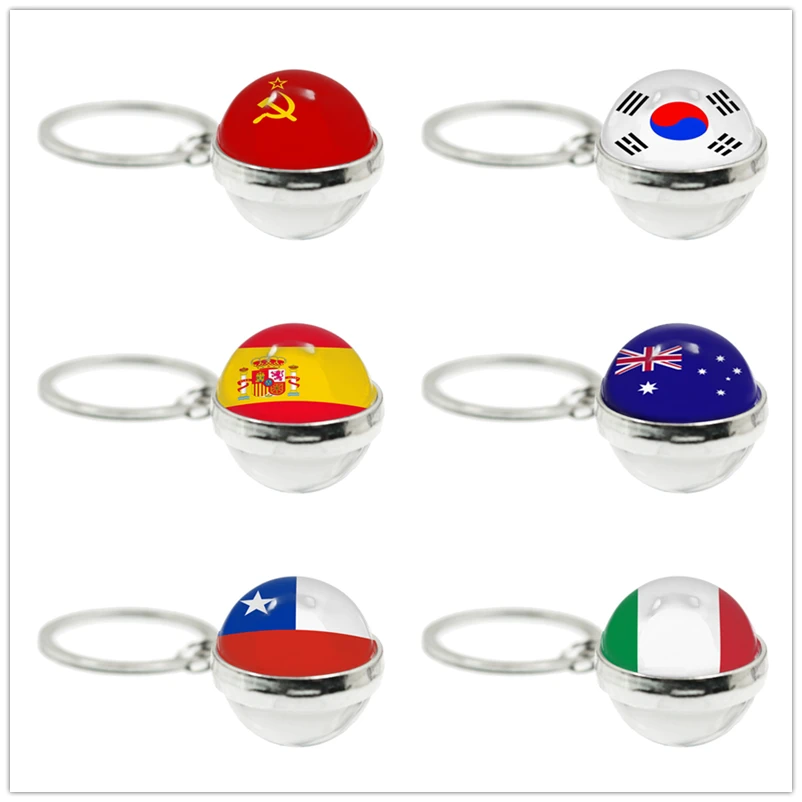 Unione sovietica, corea del sud, spagna, paesi del mondo australe bandiera portachiavi doppio lato palla di vetro gioielli regalo amante del calcio nazionale