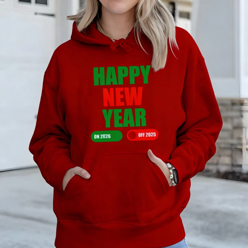 Frohes neues Jahr 2026 Rabatt auf 2025, Kapuzenpullover, bedruckt, lustiges Feier-Geschenk, Erwachsene, Herbst und Winter, warm halten, passende Kapuzenpullover