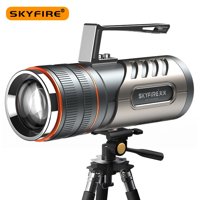 SKYFIRE  Rechargeable Night Fishing Lamp Powerful Zoom USB Charging Blue Yellow Purple 3 Light Sources Outdoor LED Torch SF-915