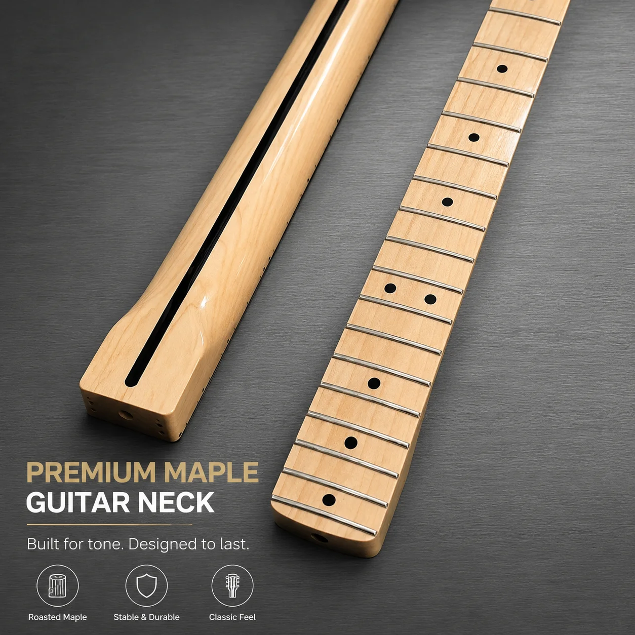 Flamed Roasted Maple ST Neck, Big Headstock 22-Fret, Headstock Dual-Action Truss Rod Adjustment Part