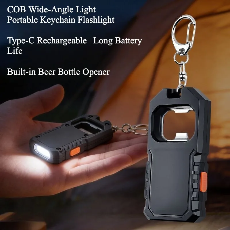 Outdoor Portable Mini Work Light, Rechargeable LED Keychain Flashlight for Camping Travel Home Dorm