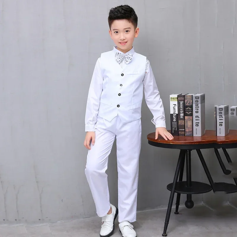 

Jazz Dance Costumes Boys Suit Long Sleeve Candy Color Shirt White Vest Pants Kids Hip Hop Clothing Stage Show Wear DNV11593