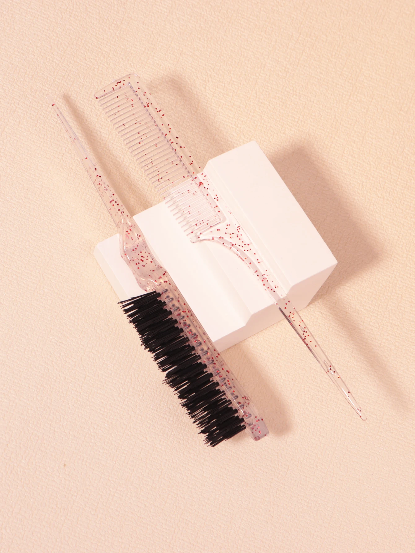 2 قطعة/المجموعة كريستال البلاستيك فرشاة شعر سميكة ومقاومة للحرارة ومجموعة مشط الشعر ذيل حصان مدببة خاصة للشعر المستعار الحقيقي #4