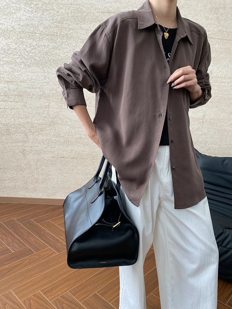 Women Beige Brief Pocket Big Size Elegant Blouse New Lapel Long Sleeve Shirt Fashion Tide Spring Autumn