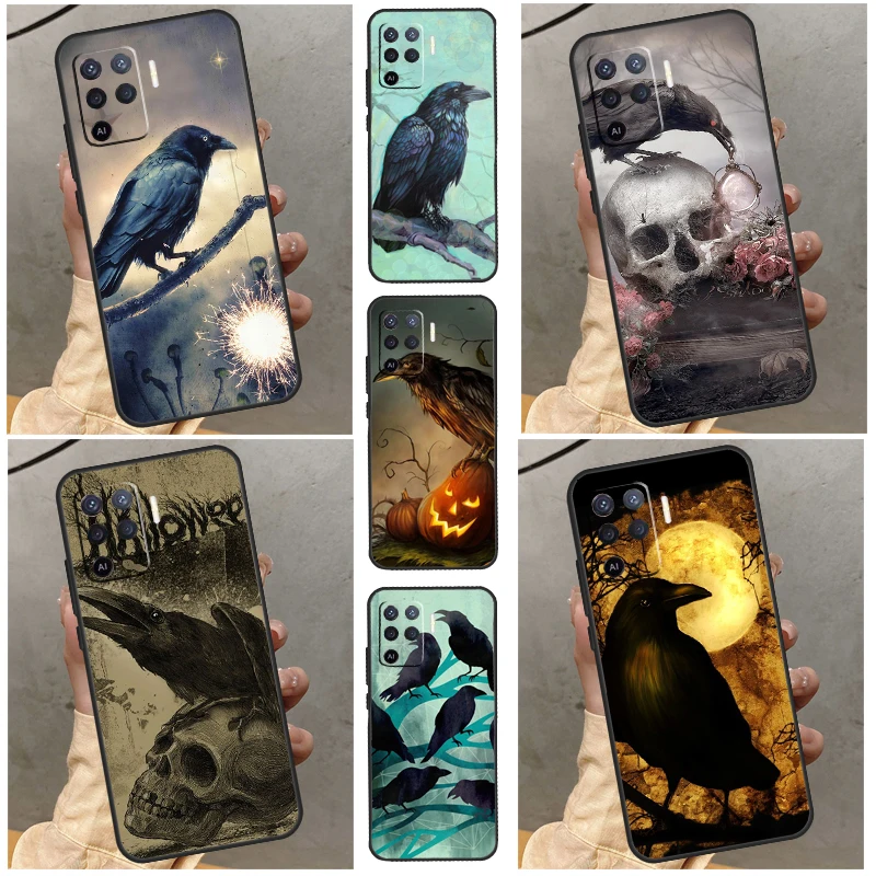 The Raven Halloween Case For OPPO A53 A5 A9 A53s A54s A57s A15 A16 A17 A52 A72 A57 A77 A96 A54 A74 A94 Cover