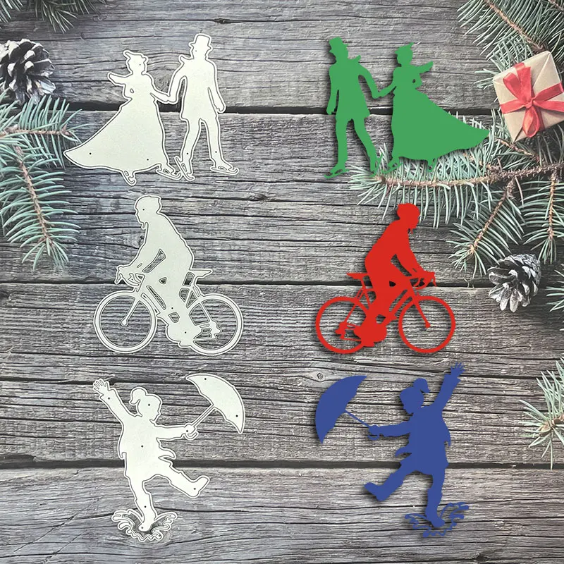 lovers metal Die cutting ice-skating knurling mold Boy Riding a Bicycle Clipbook and card making girl Manual DIY Die Cut