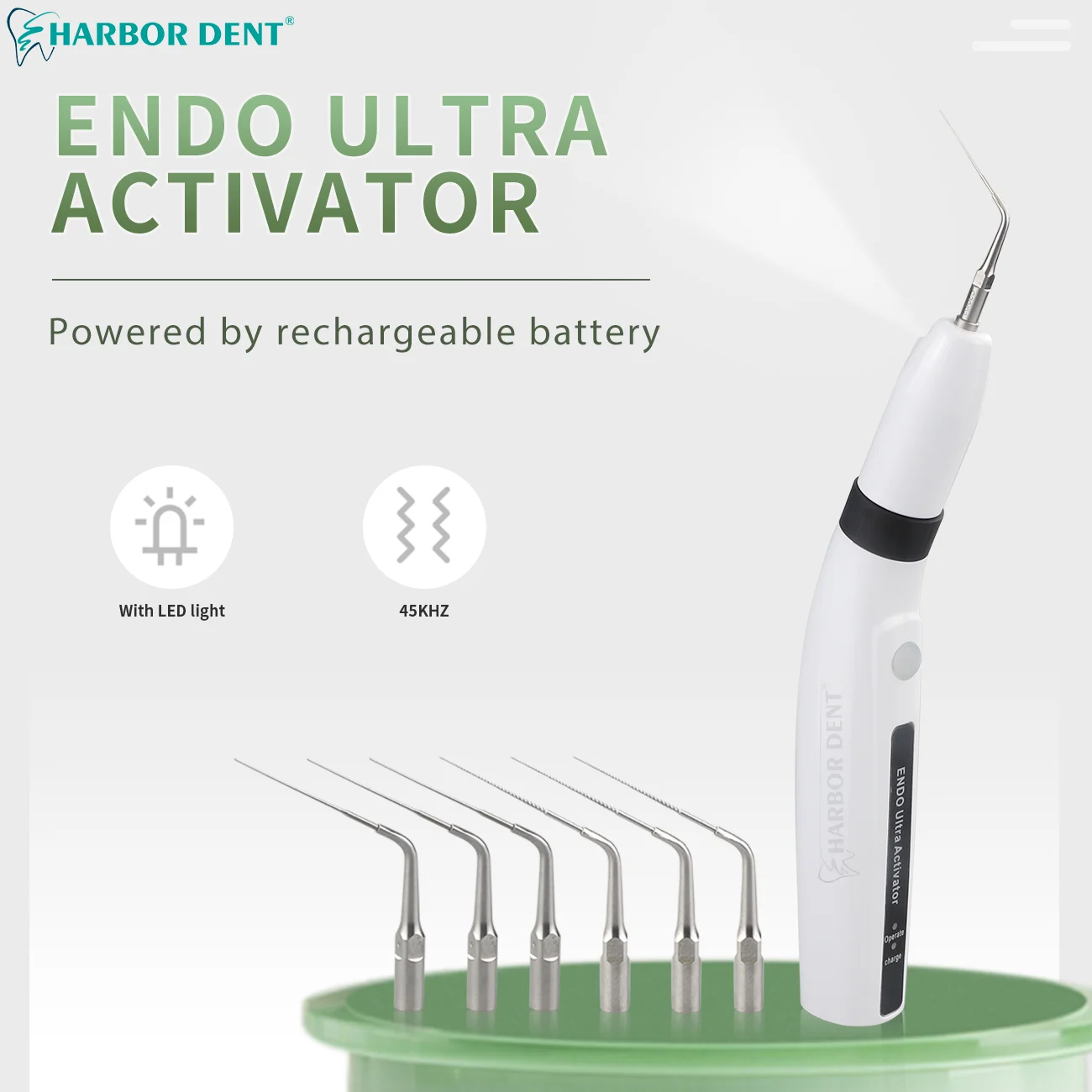 

Dental Endo Activator With LED Light Cordless Endodontic Irrigator Handpiece Dentistry Ultrasonic Washing Tooth with 6 Tips