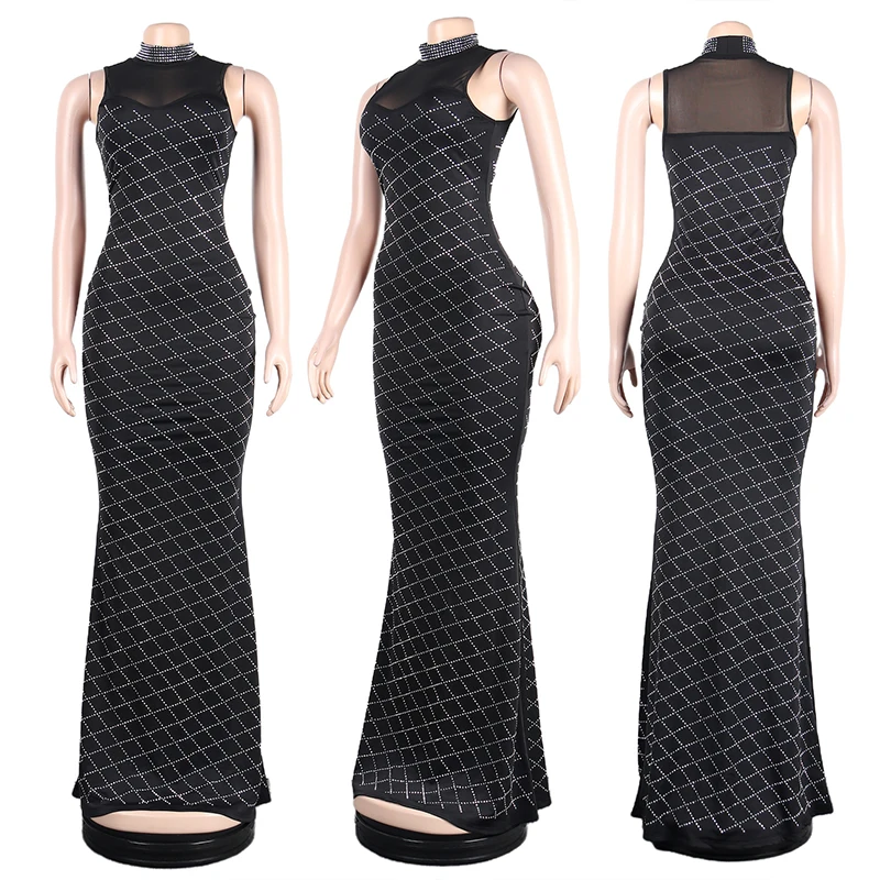 European and American 2024 Spring/Summer Fashion Women\'s Wear Sexy and Elegant Mesh Hot Diamond Nightclub Dress Dress