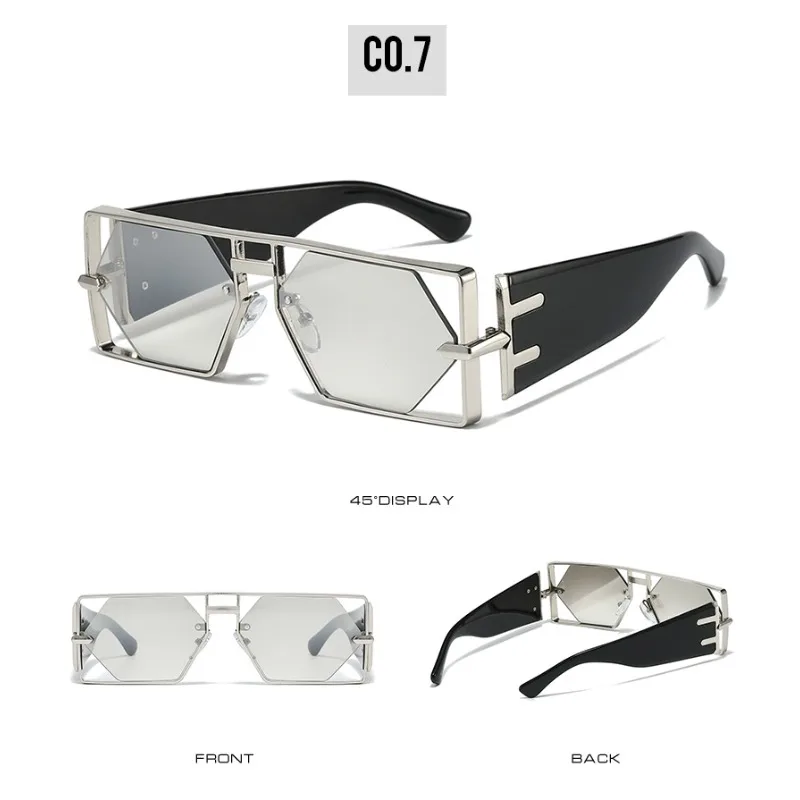 نظارات شمسية مستطيلة رائعة فاخرة بتصميم مجوف نظارات سداسية بإطار معدني نظارات شمسية Steampunk Fashoin