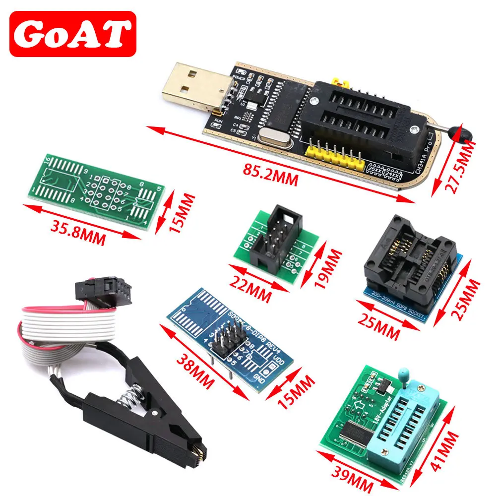 CH341A 24 25 Series EEPROM Flash BIOS USB Programmer Module + SOIC8 SOP8 Test Clip For EEPROM 93CXX / 25CXX / 24CXX