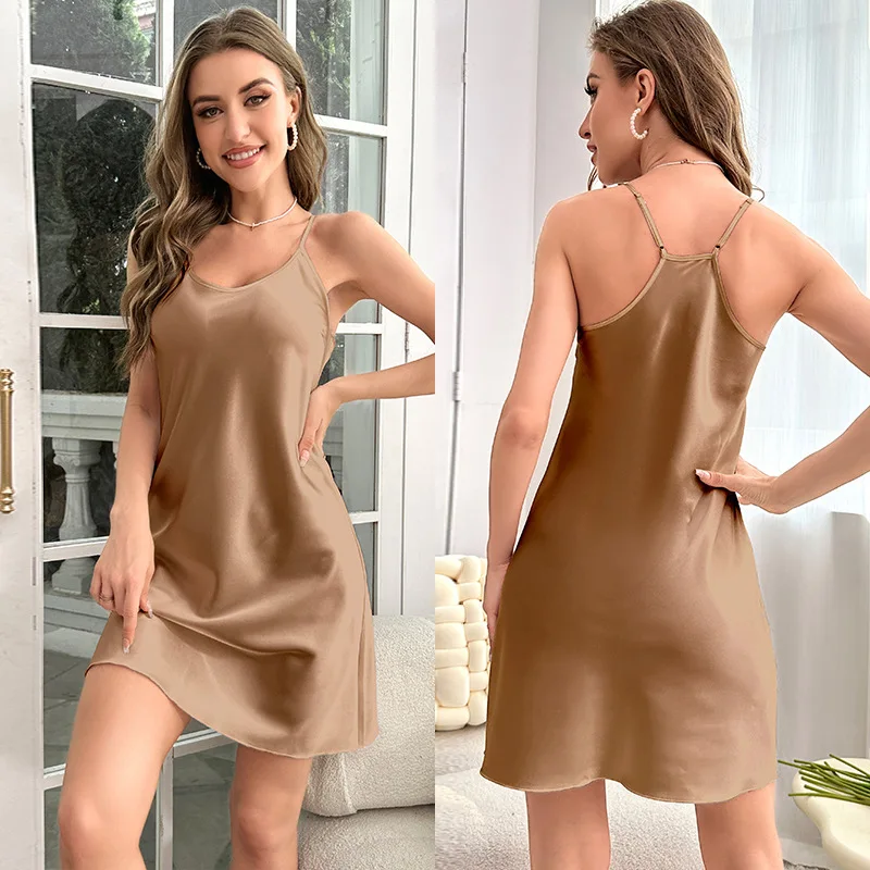 

Sexy Nightgown Nighties Women Nightdress Sleepwear Summer Strap Nightwear Gown Homewear Satin Home Dress Intimate Lingerie