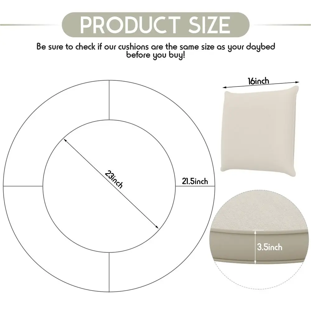 

Outdoor Daybed Cushion, 3.5 Thick Waterproof Replacement Round Bed Cushions, FadeResistant Sun Bed Outdoor Cushion Patio Round