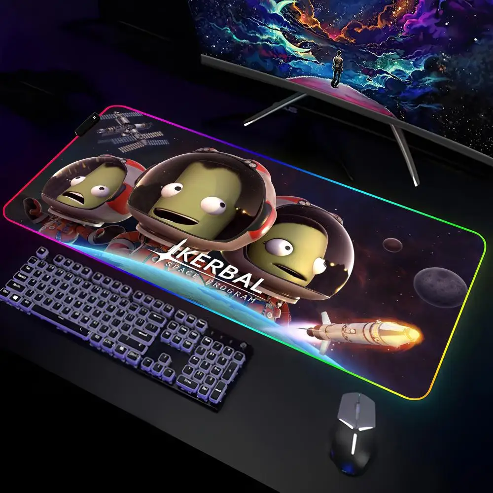 K-Kerbal S-Space P-Program Mouse Pad Gamer RGB Deskmat Keyboard Mat Gaming Laptops LED Mousepad Desk Protector Anime Mause Mats