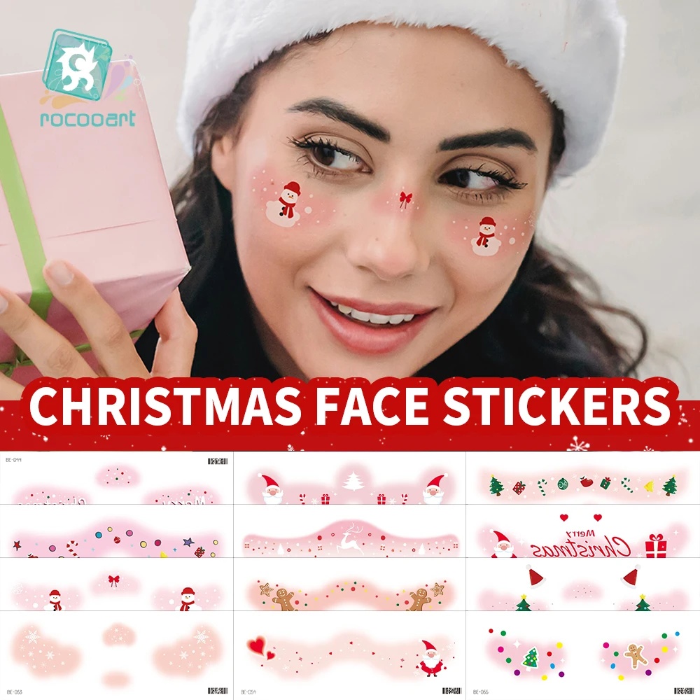 

Рождественская временная татуировка на лицо, Новый год, милые наклейки для рисования лица, Рождественская елка, водонепроницаемые наклейки для татуировки для макияжа