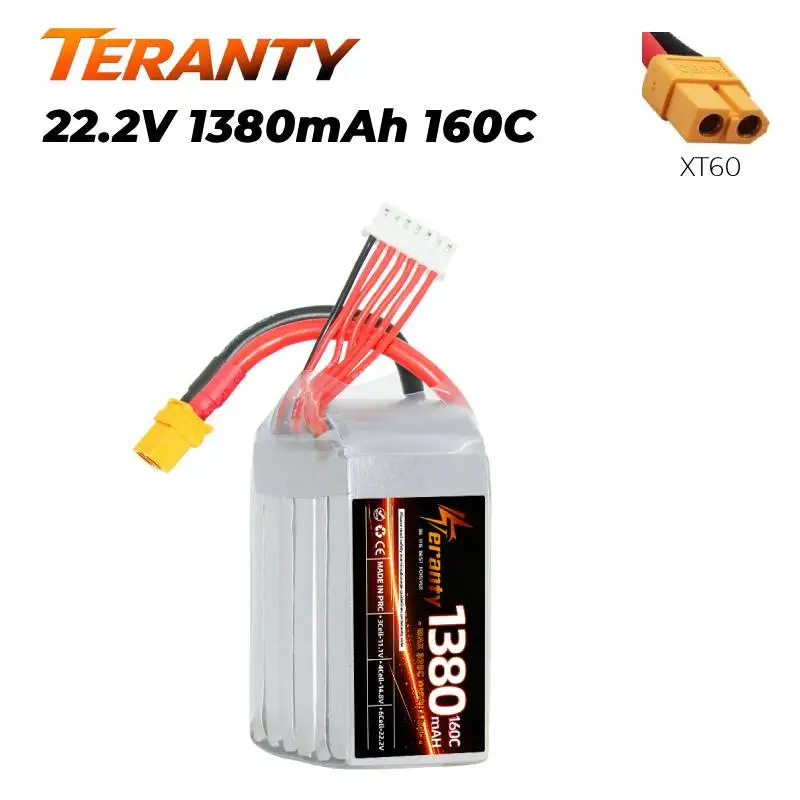 6S 22.2V 1380mAh 160C Lipo Battery XT60 Plug High Discharge Battery for 5/6 Inch FPV Racing Drone Fixed Wing RC Boat Car
