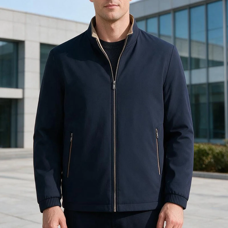 Luxuriöse Winterjacke für Herren 2026 Herbst Einfarbige Dick Gefütterte Mäntel für Männer Stehkragen Warme Arbeitsjacke Herrenbekleidung mit Fleece-Futter – Detail 10