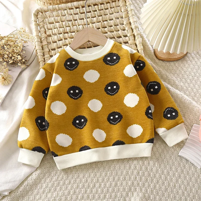 Autumn Winter Plush Velvet T-shirt for Kids Thicken Warm Printed Sweatshirts Casual Children Pullover Outwear Christmas Gifts