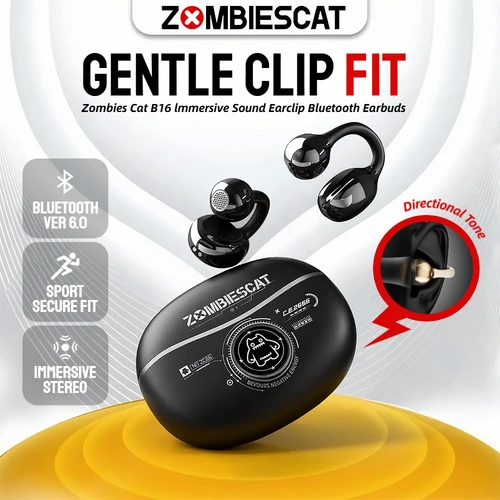 Imagen 1 del producto Audífonos Zombiescat B16, Auriculares Inalámbricos Bluetooth 6.0 con Clip para Oreja, HiFi Estéreo, Deportivos, con Cancelación de Ruido ENC, Llamadas Claras, TWS
